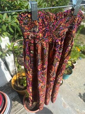 Cynthia Rowley EUC Paisley Smocked Maxi Pant Burgundy, Purple & Orange Sz S